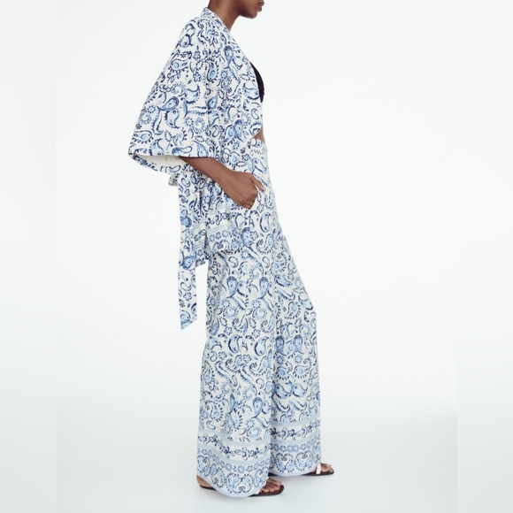 NWT Zara Linen Blend Kimono Jacket Paisley print Sz XS-S - Picture 11 of 11